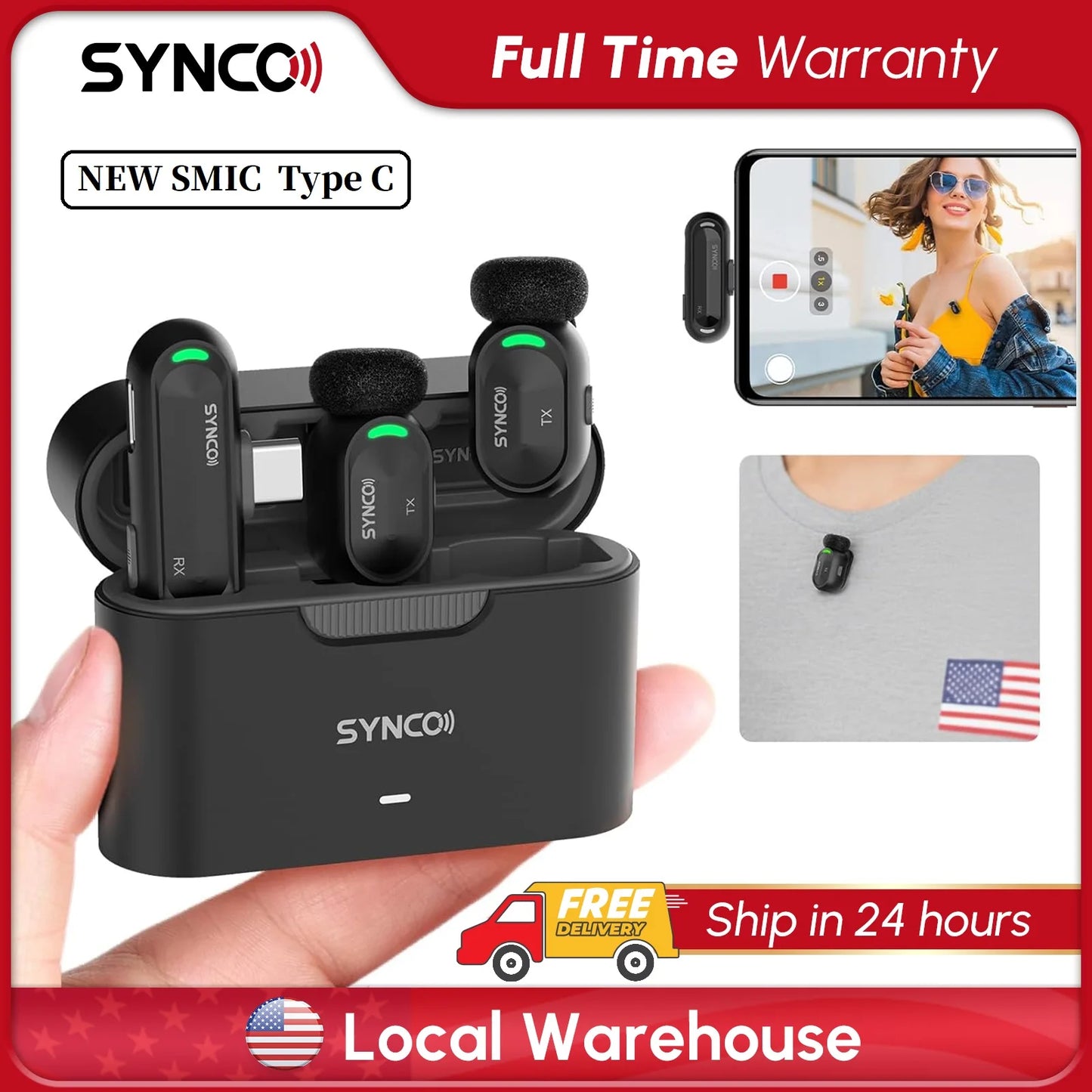 NEW SYNCO Mini Wireless Lavalier Lapel Microphone for iPhone iPad Android Type-C Phone Live Broadcast Audio Video Recording Vlog