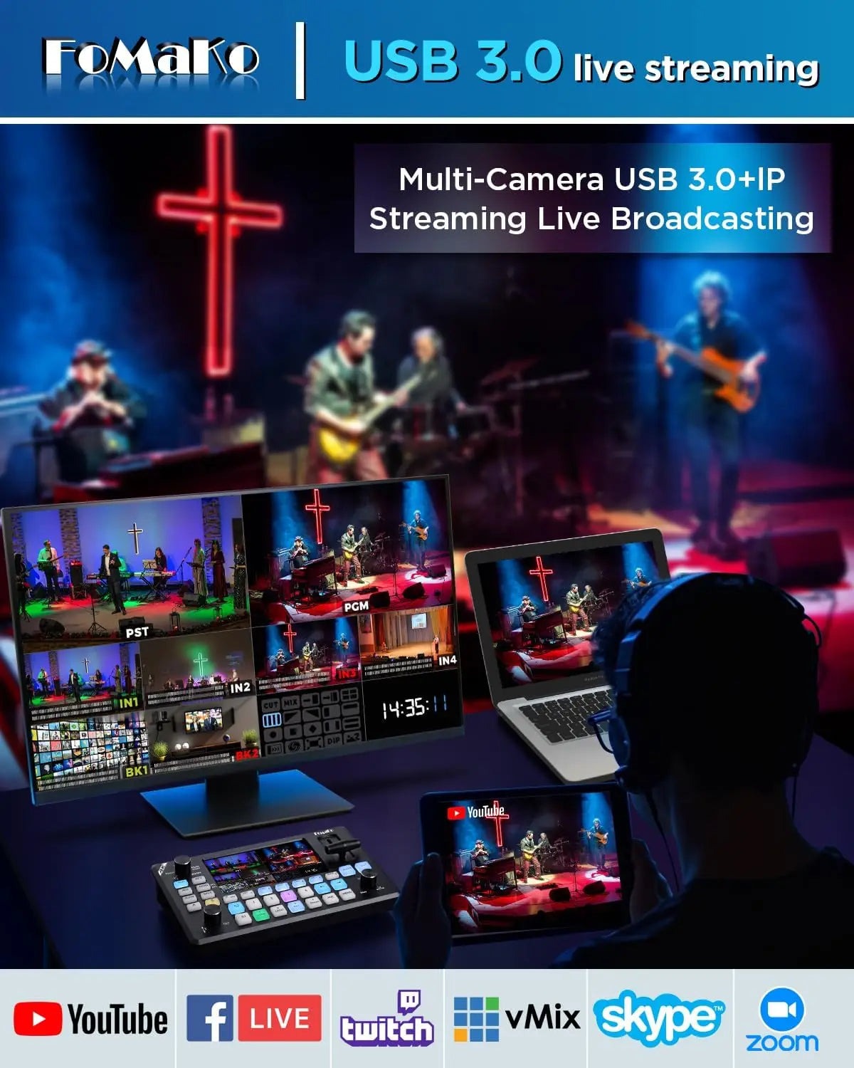 FoMaKo 4K PTZ Camera With HDMI NDI AI 20X AutoTracking