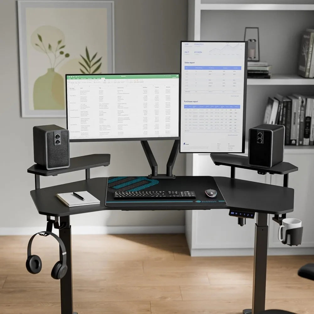 Electric Standing Desk, Height Adjustable Computer Gaming Desk with LED Monitor Shelf,