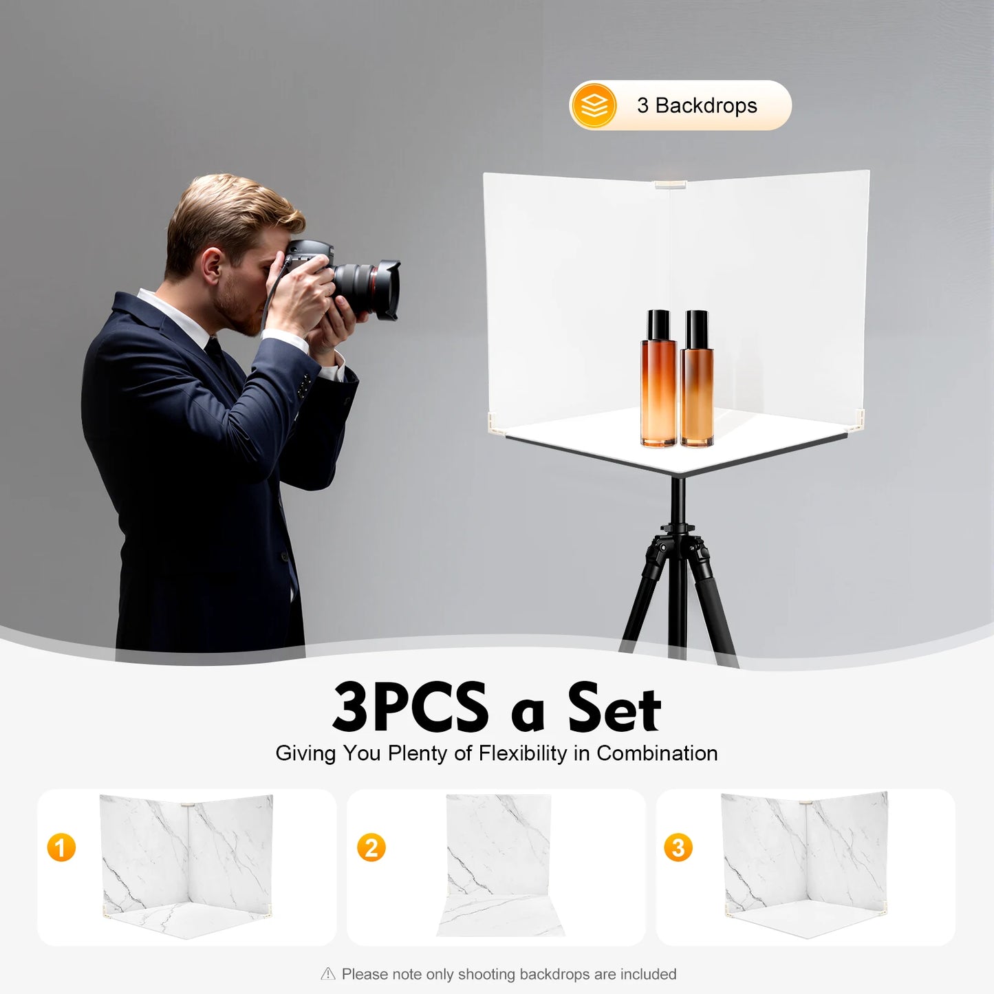 3PCS Shooting Backdrop 60*60 cm White&marbling 2 Sided Photography Background Board PVCProduct Photographic Prop