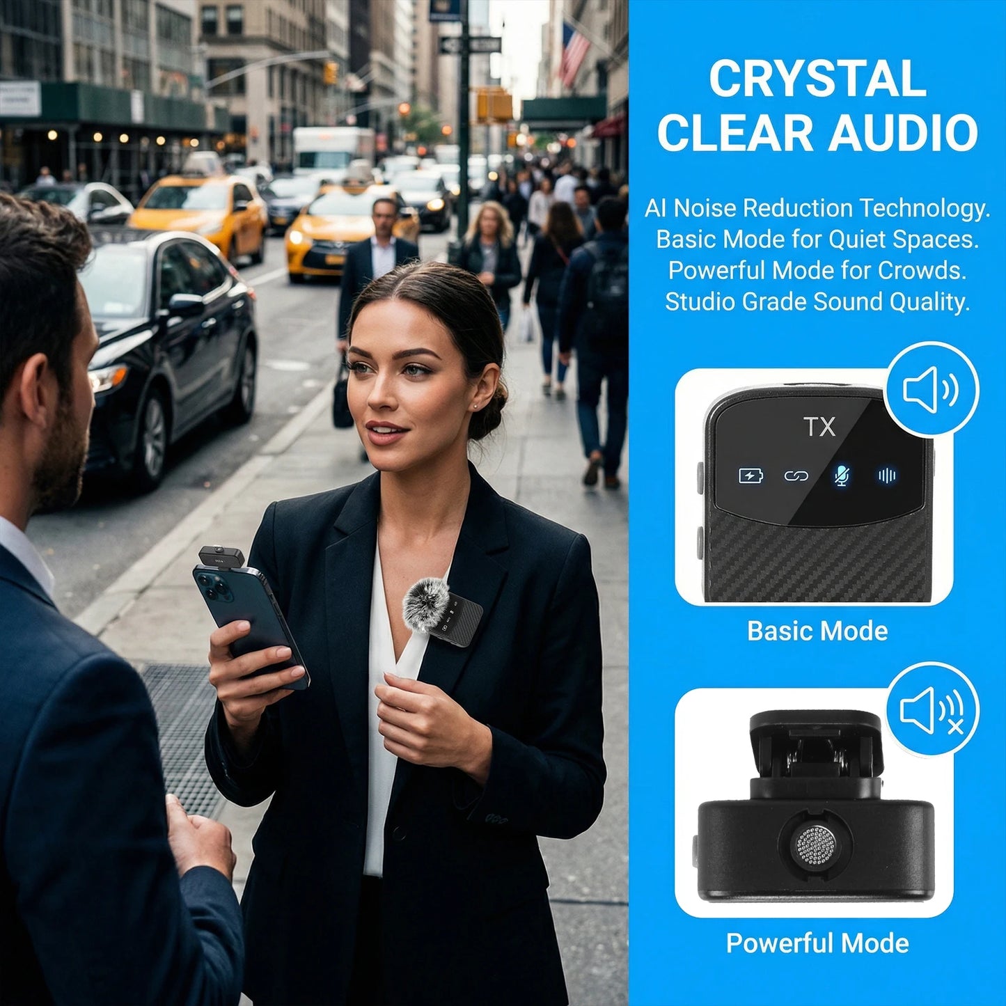 Wireless Lavalier Microphone for iPhone Android with Noise Reduction Plug & Play Lapel Mic for Video Recording Live Streaming
