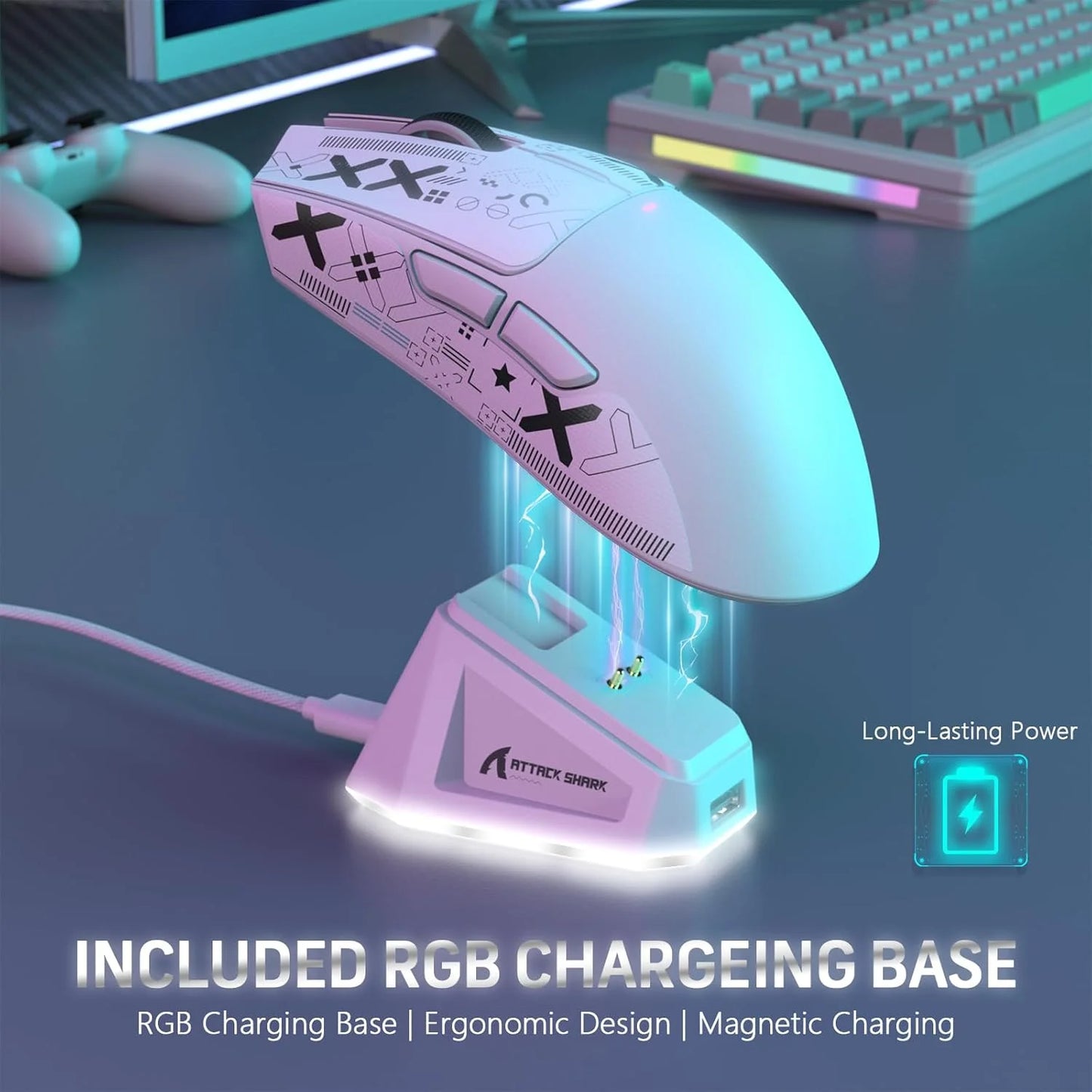 ATTACK SHARK X11 Wireless Gaming Mouse with RGB Magnetic Charging Dock, Wired/2.4G/BT, 22K DPI, Ultralight 59g  Multiple Colors