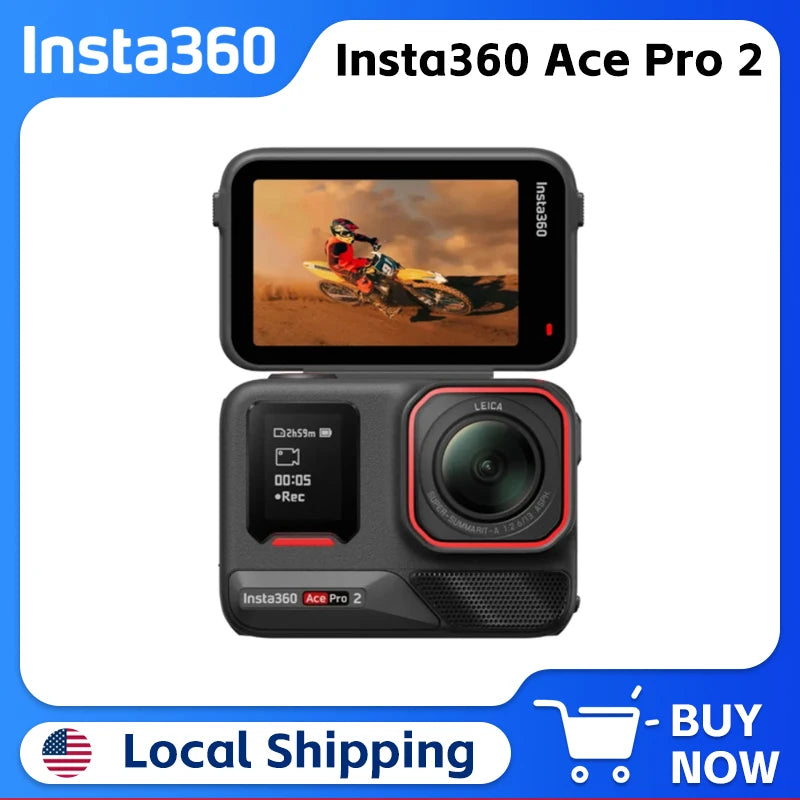 Insta360 Ace Pro 2 8K Al-Powered Action Cam 2.5" Flip Touchscreen Rugged & Waterproof to 39ft