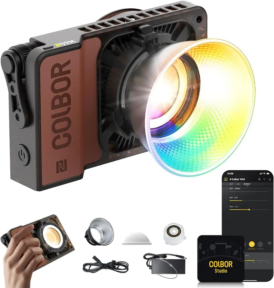 COLBOR W60 W60R W100 W100R 60W 100W COB LED Light Photography Lighting Handheld Portable Pocket Light for Outdoor Shooting SYNCO