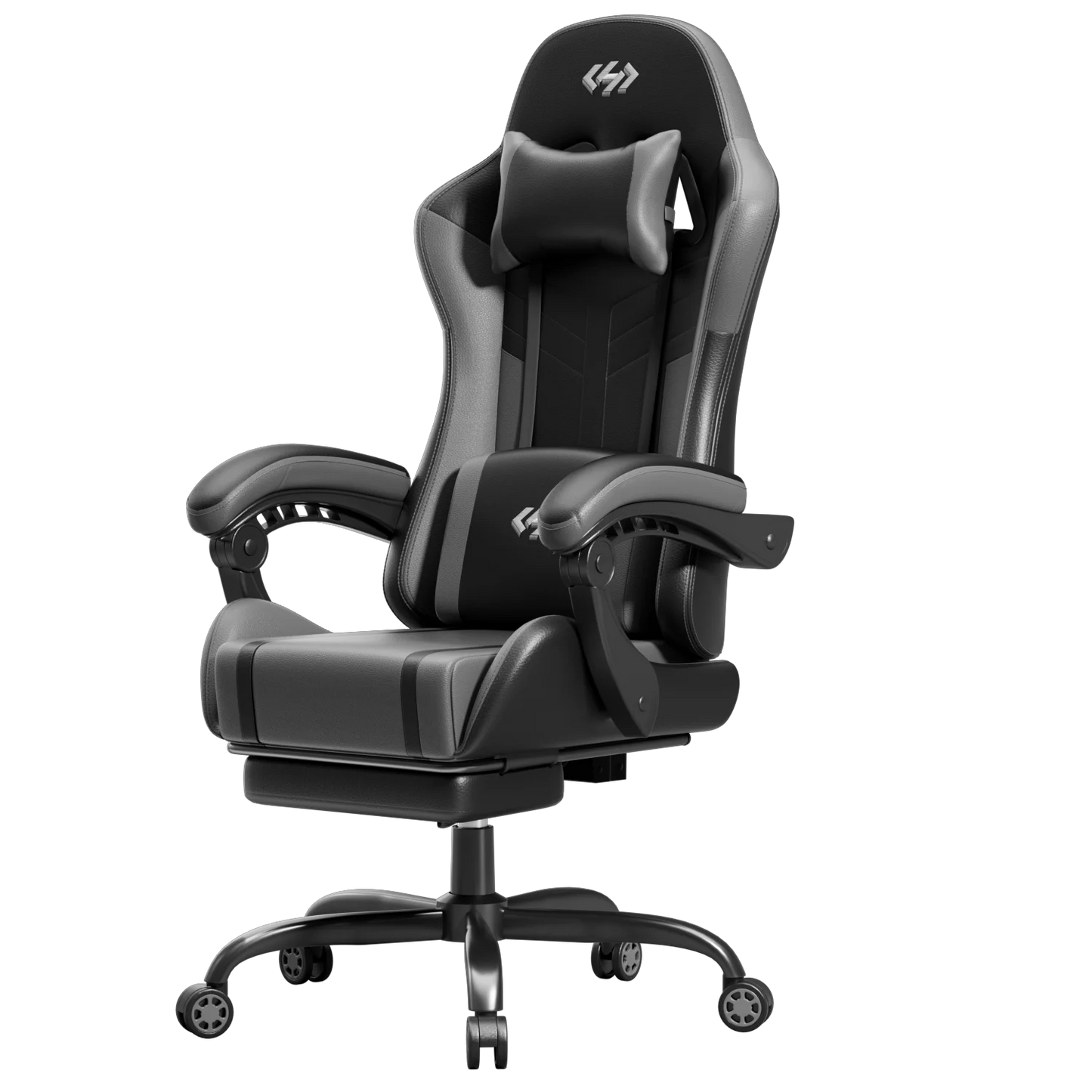 Ergonomic Gaming Chair, Lumbar Massage & Adjustable Headrest, Leather with Retractable Footrest and 360° Swivel, Multiple Colors