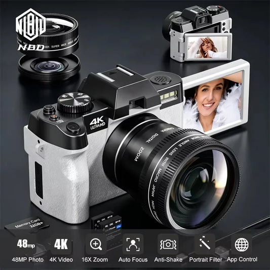 Professional 4K&48MP Digital Camera Vlogging Camera S100F WiFi Autofocus Compact Camera Flip Screen 16X Zoom Portable Travel Camera for Beginners YouTube Gift