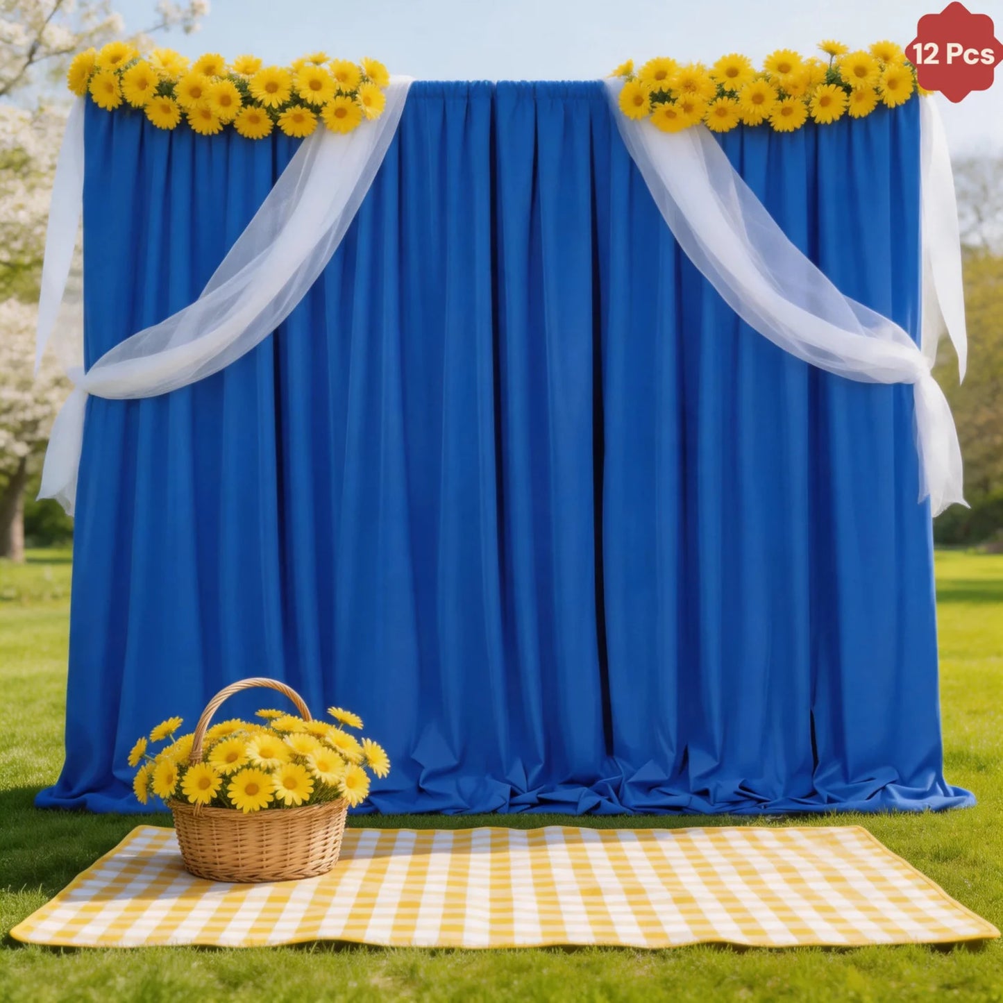 12 Panels-5ft X 10ft Royal Blue Backdrop Curtain for Party, Polyester Royal Blue Photo Backdrop