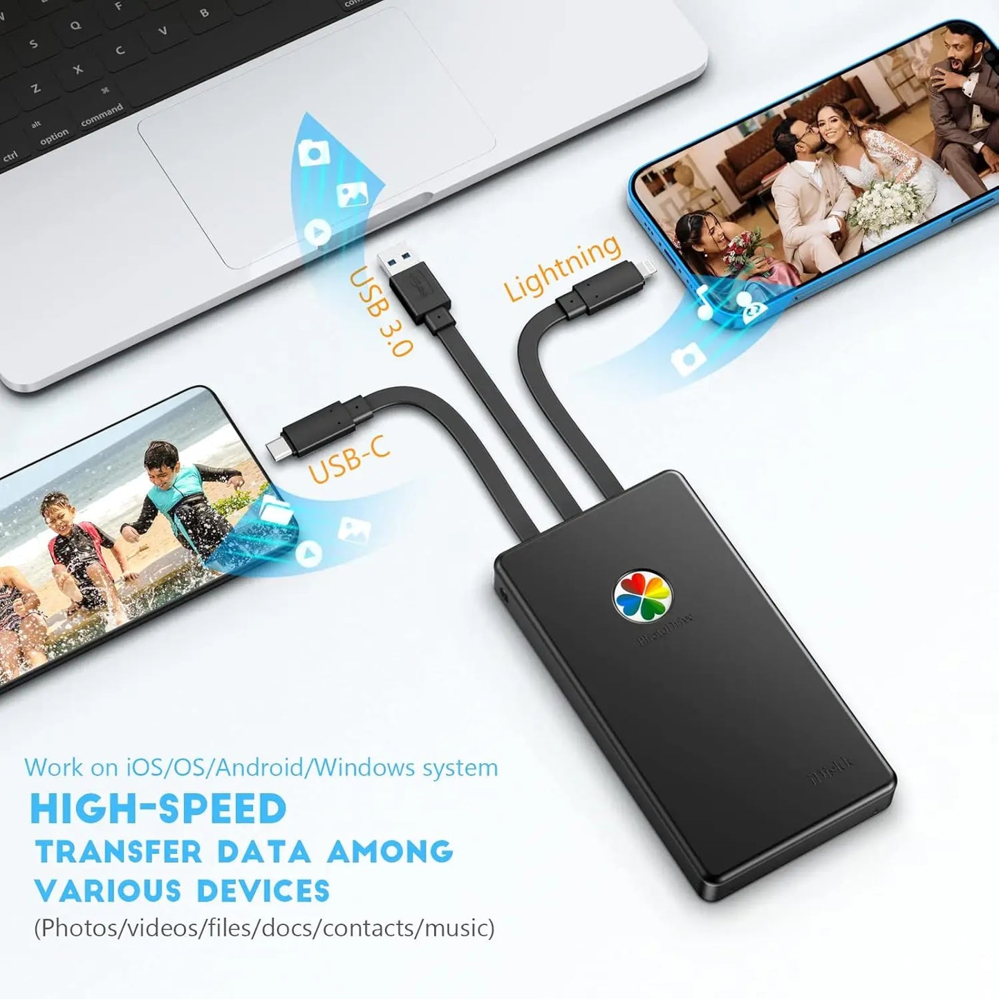 2TB MFi Certified External Hard Drive for iPhone iPad Android Mac PC Backup Photos Videos Storage