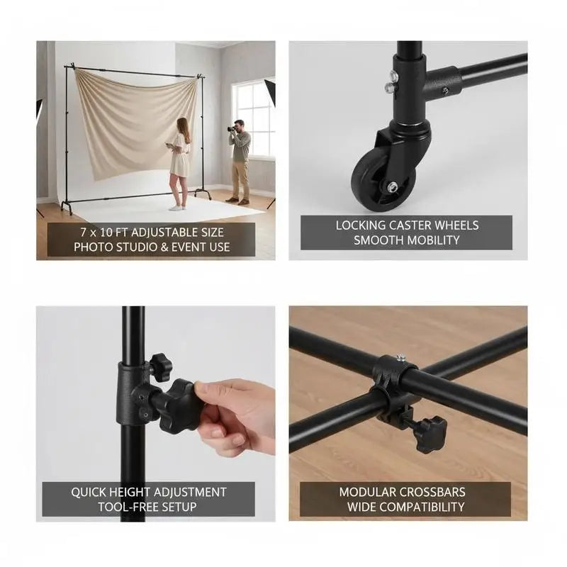 Moveable Background Support System 7 x 10 ft For Wedding Photo Studio Party, Lockable Wheels Height Width Adjustable Heavy Duty Metal Frame **Frame Only**