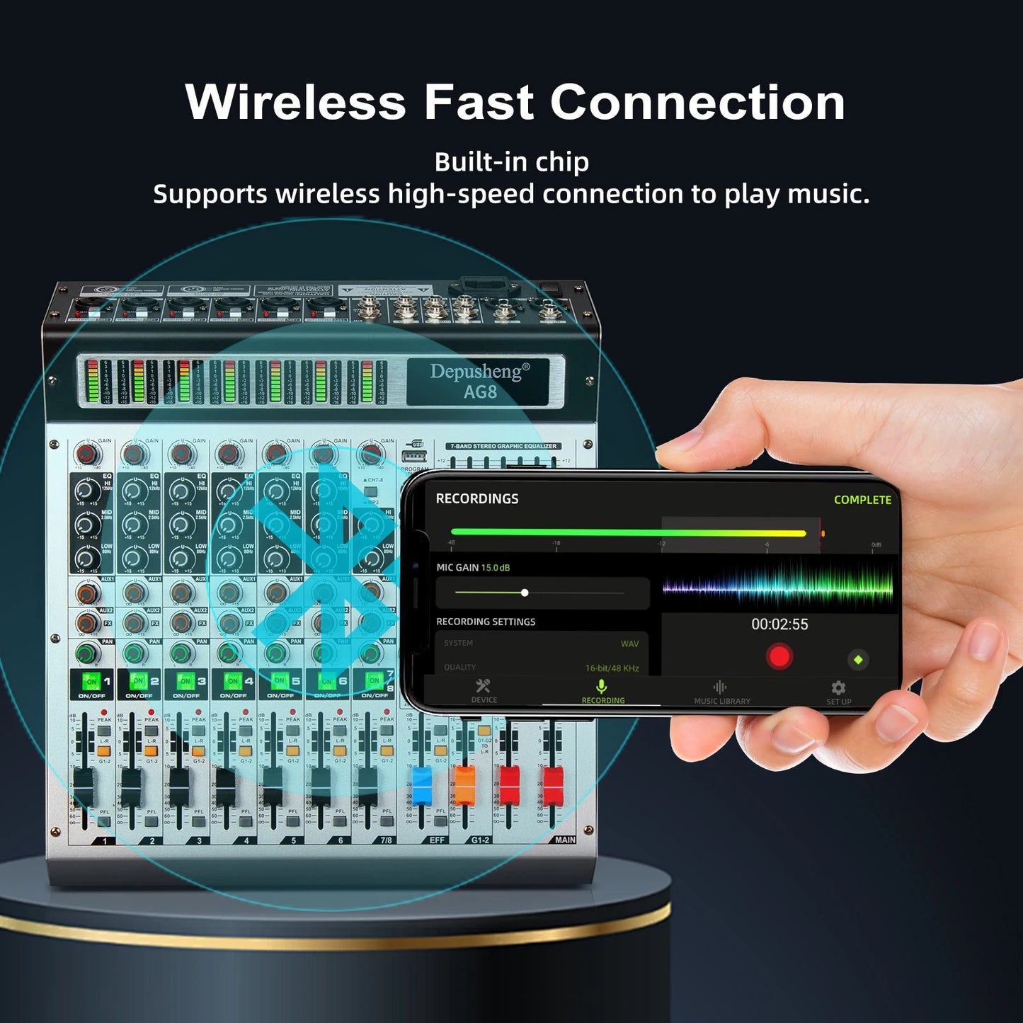 Depusheng AG8 8 Channel Mixer Professional audio console mixer DJ console for audio stage 99 DSP digital effects