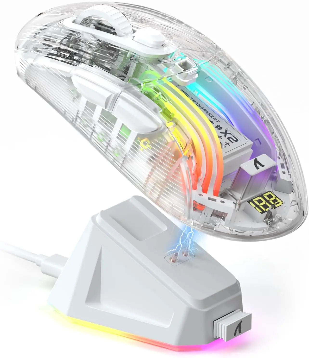 ATTACK SHARK X2Pro Wireless Gaming Mouse with RGB Charging Dock,Tri-Mode Mute Mouse RGB Backlit, Transparent Shell, PixArt 3212Available in Black or White