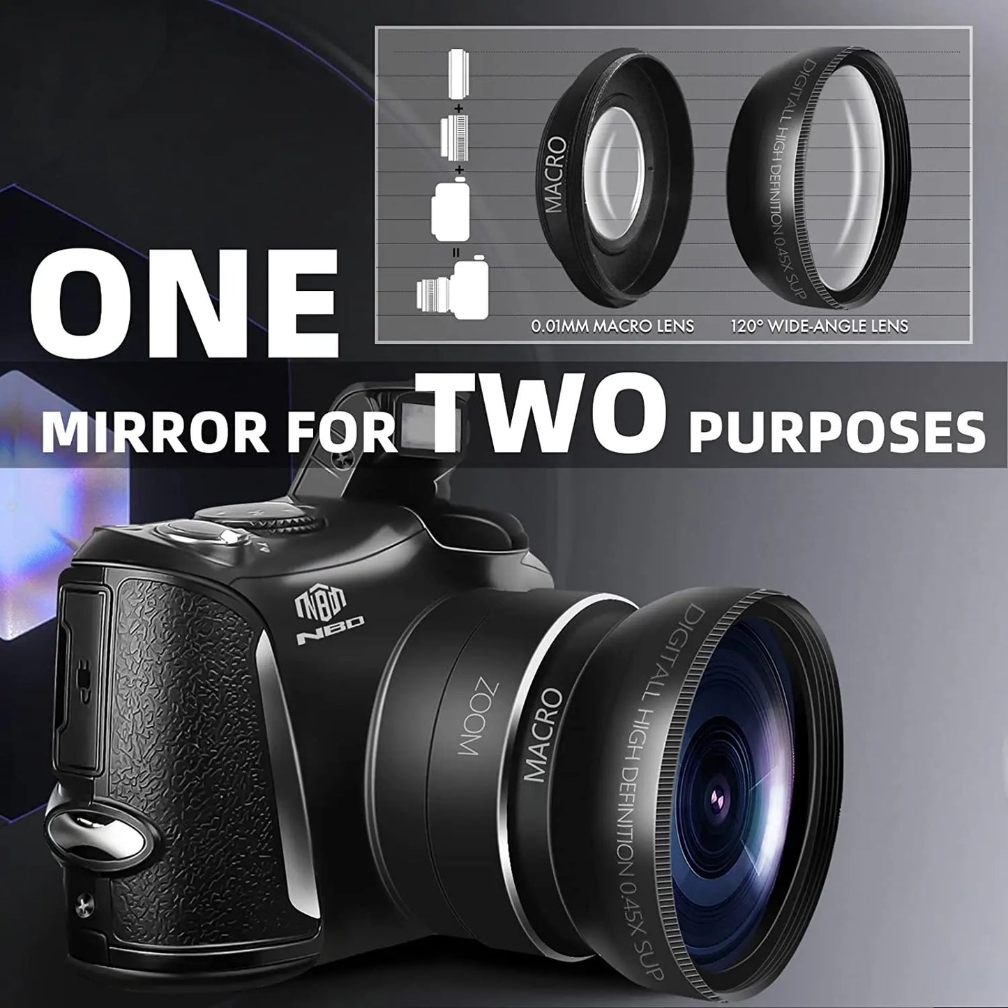 NBD 4k digital camera with optical image stabilization and wide angle lens