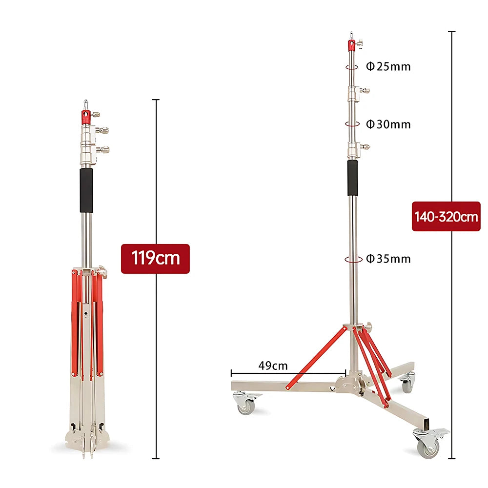 SH 320cm Photography Magic Leg With 3 Wheels All Metal C-Stand Bracket Stainless Steel Tripod For Stainless Steell Arm Crossbar