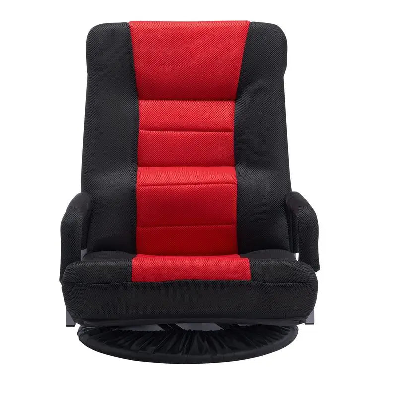 Swivel Floor Gaming Chair with Armrests, 360-Degree Rotating Floor Chair with 6 Adjustable Position Folding Backrest and Lumbar Support, Folding Video Reclining Sofa for TV Reading, Red Black