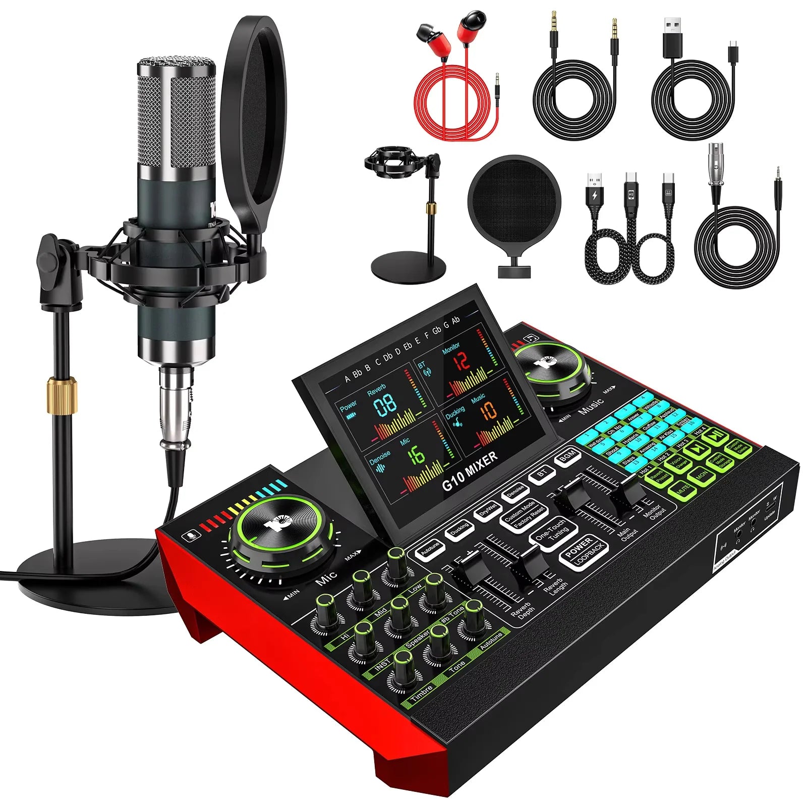  Tenlamp G10-P15B portable audio mixer bundle 