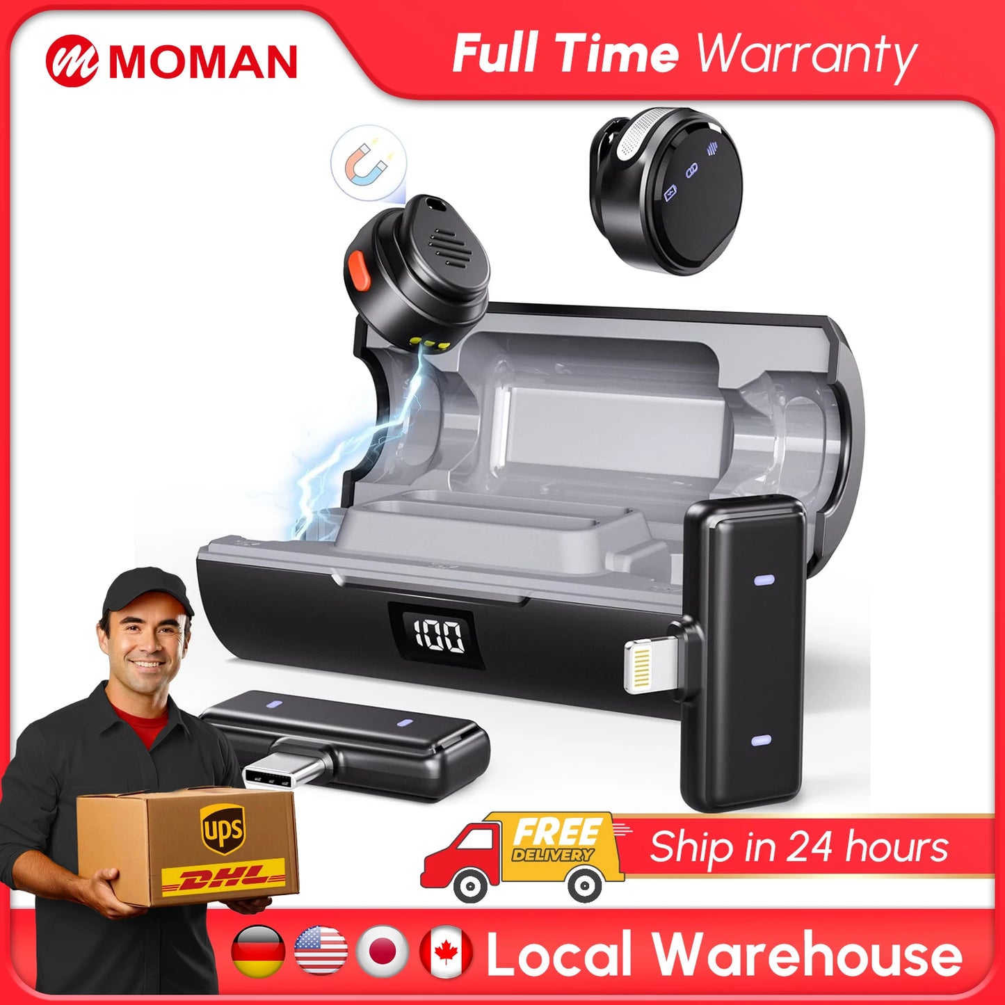 Moman Coin Wireless Bluetooth Lavalier Microphone for iPhone/Android The Smallest 48H 164ft Range Noise Cancellation Mini Clip