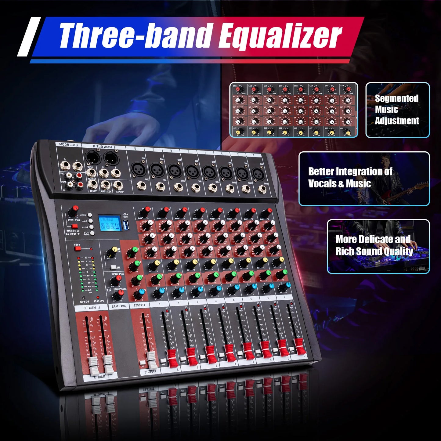 Bymaocar Professional Audio Mixer With Bluetooth USB Recording