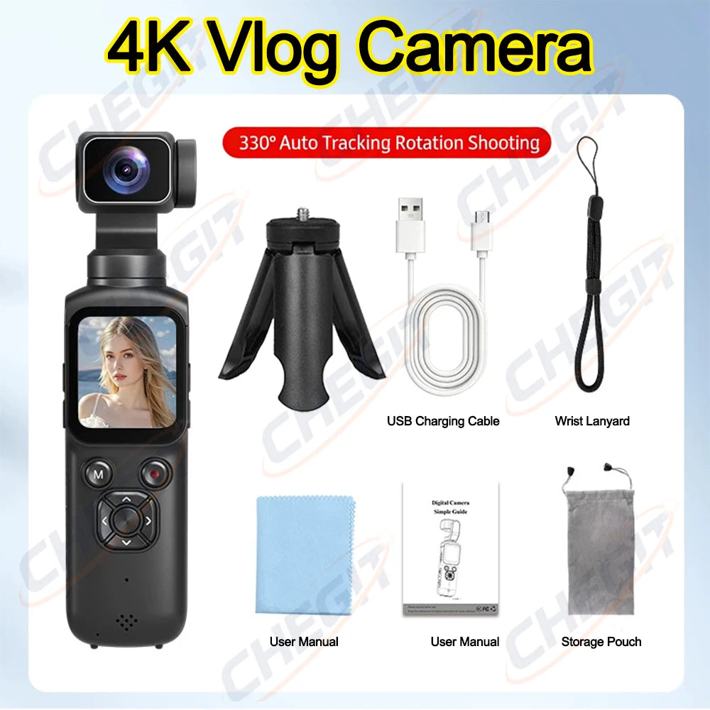 4K Action Camera With 330° Face Tracking Gimbal Stabilizer 1.72 Inch Touch Screen 64MP Pocket Digital Camera WiFi Sports Cam ** SHIPS FROM CHINA**