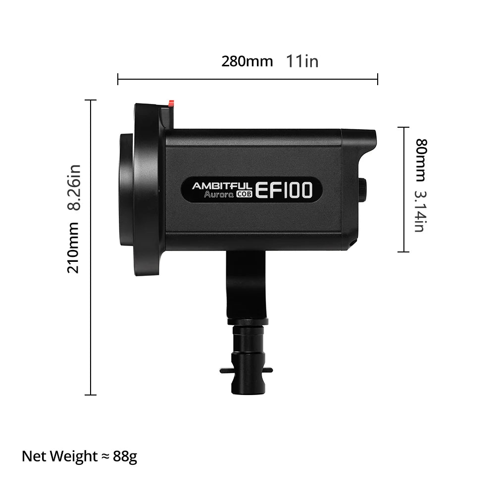 AMBITFUL EF100 COB LED Video Light 5600K CRI 95+ TLCI 95+ LED Continuous Light Bowens Mount Built-in APP Adjust Brightness
