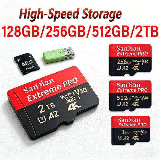 Class 10 U3 V30 Waterproof Memory SD Cards with USB Adapter 128GB 512GB High Speed Micro TF/SD Card for Phone Laptop Camera **Ships from China**