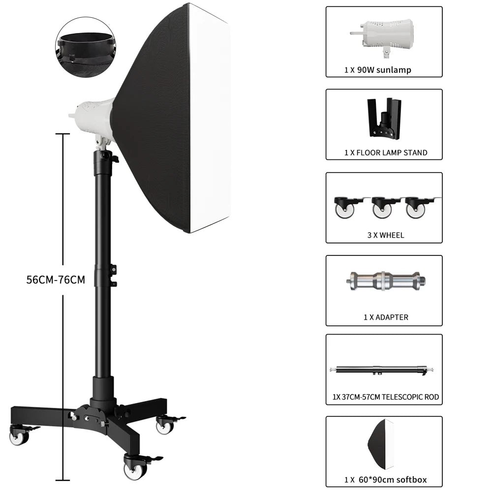 SH  220V 90/115/135W Photography COB Video Light With pulley bracket Daylight-Balanced Sun Lamp for Portrait Flash Studio