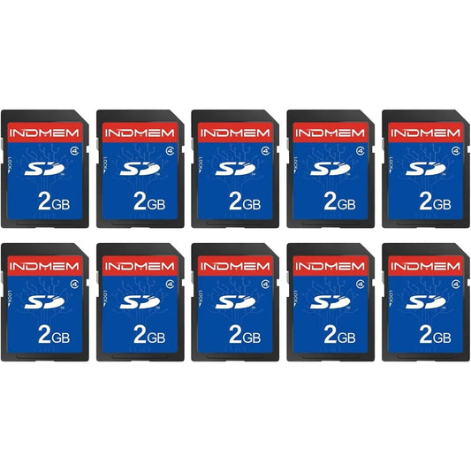 10-pack 2GB SD Class 4 memory cards for cameras, blue-labeled by INDMEM