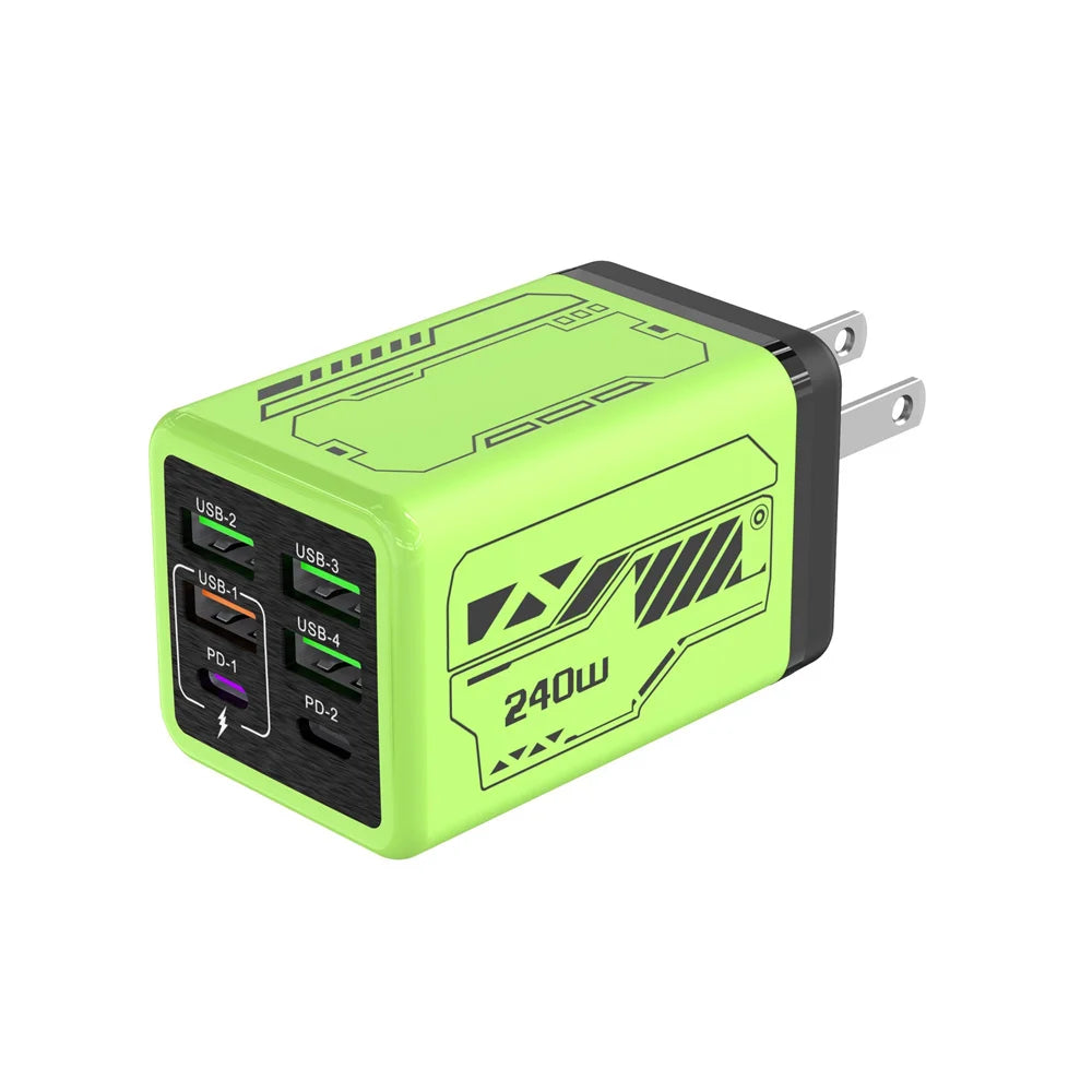 6 in 1 240W Type C Charger PD Fast Charging Phone Power Adapter For iPhone Samsung Xiaomi EU/US Plug Quick Charge Wall Charger**Ships from China**