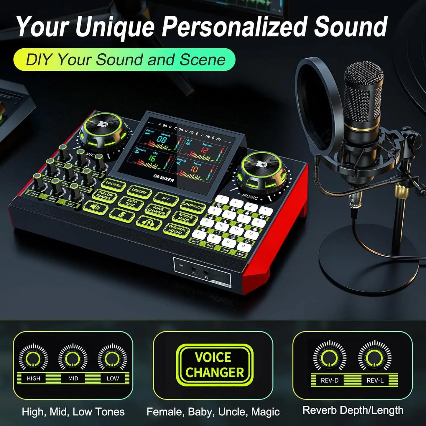V4ink Podcast Microphone Bundle With Live Sound Card Mixer