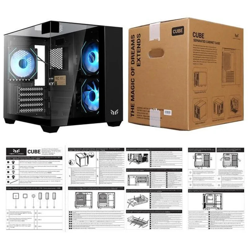 Yeah Magic CUBE MATX PC Case 270° Panoramic View Ultra-Clear Triple-Glass Showcase Design Supports up to 5 Fans