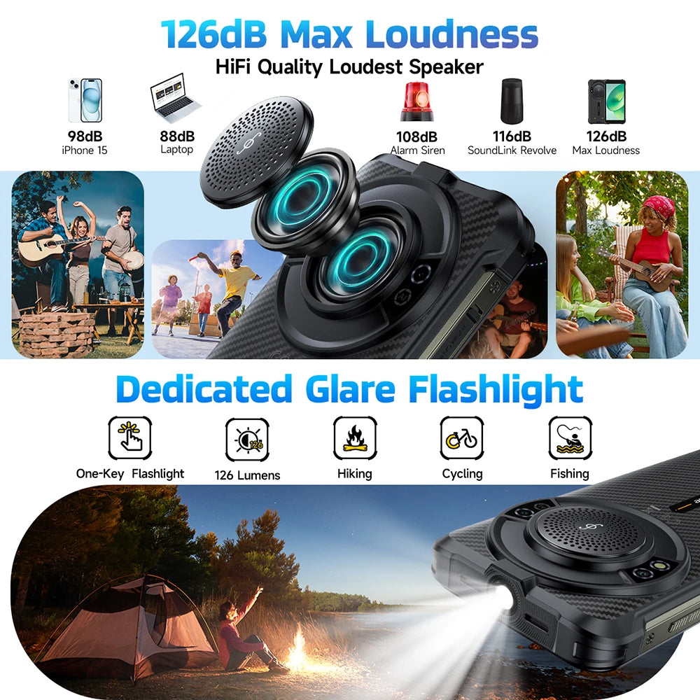 Ulefone RugKing 9600mAh Up to 16GB+256GB Waterproof NFC 4G Rugged Smartphone Android 15 50MP Camera Global 【Ships from US】