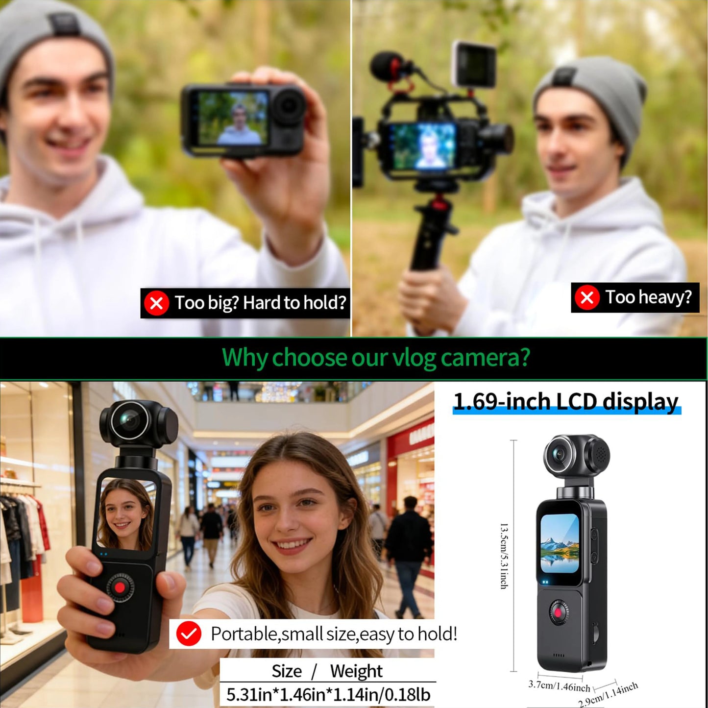 5K HD Handheld Camera 270° Rotation Lens Touchscreen Action Camera Anti-shake Autofocus Vlogging Camcorder