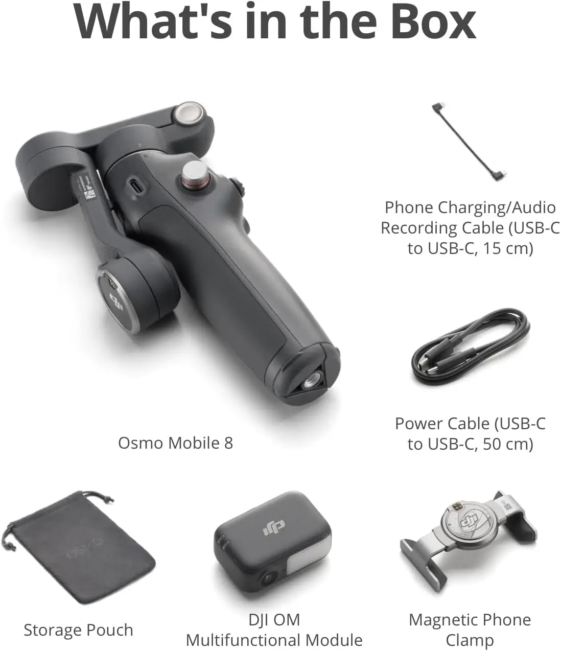 DJI Osmo Mobile 8 gimbal stabilizer with AI tracking and lighting; black handheld with cables and magnetic phone clamp