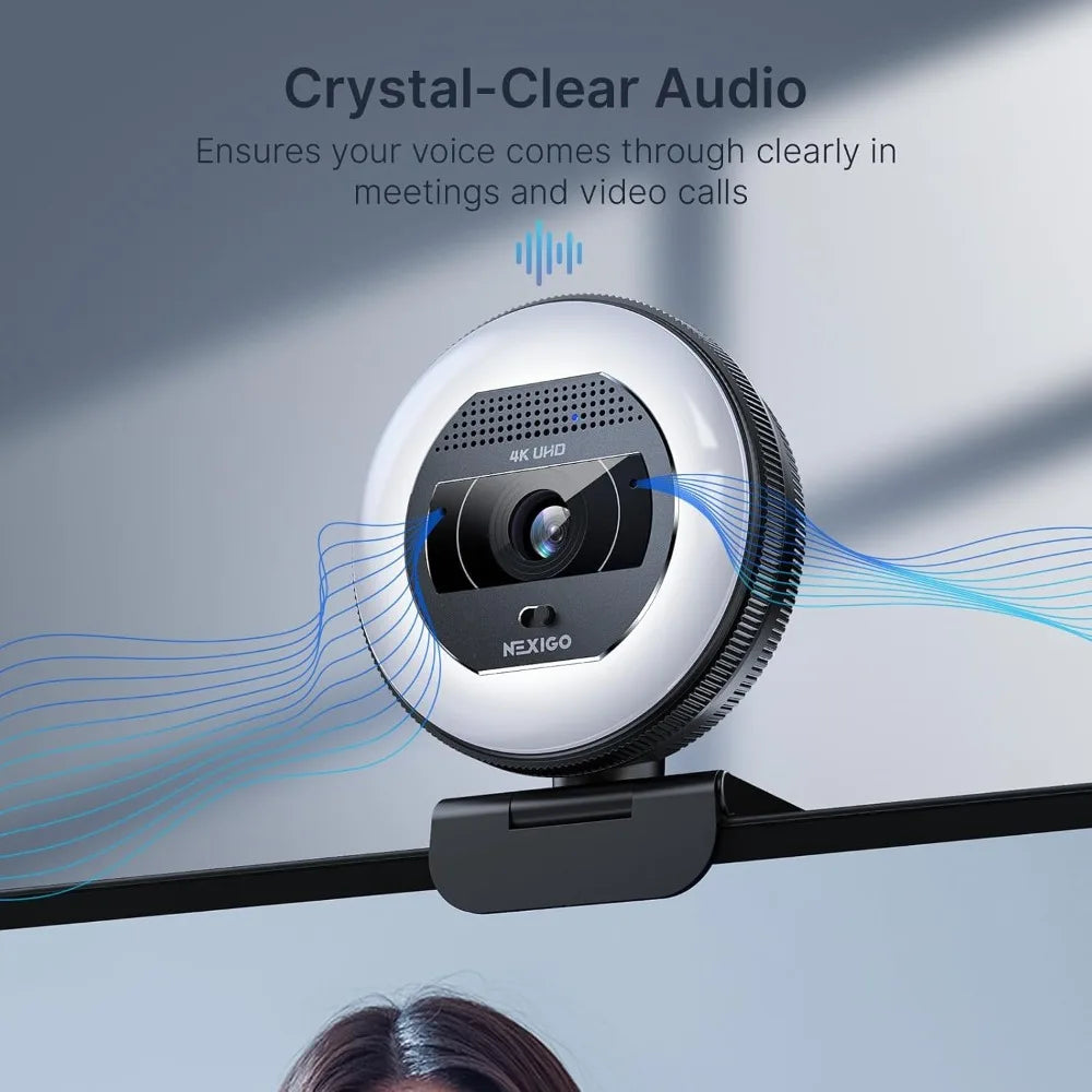 4K Webcam with Ring Light, PDAF Autofocus, 1080P@60FPS, Dual Mics, Privacy Shutter for Streaming & Meetings