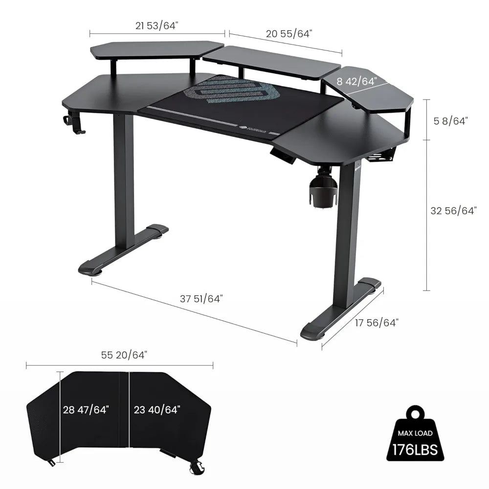 Electric Standing Desk, Height Adjustable Computer Gaming Desk with LED Monitor Shelf,