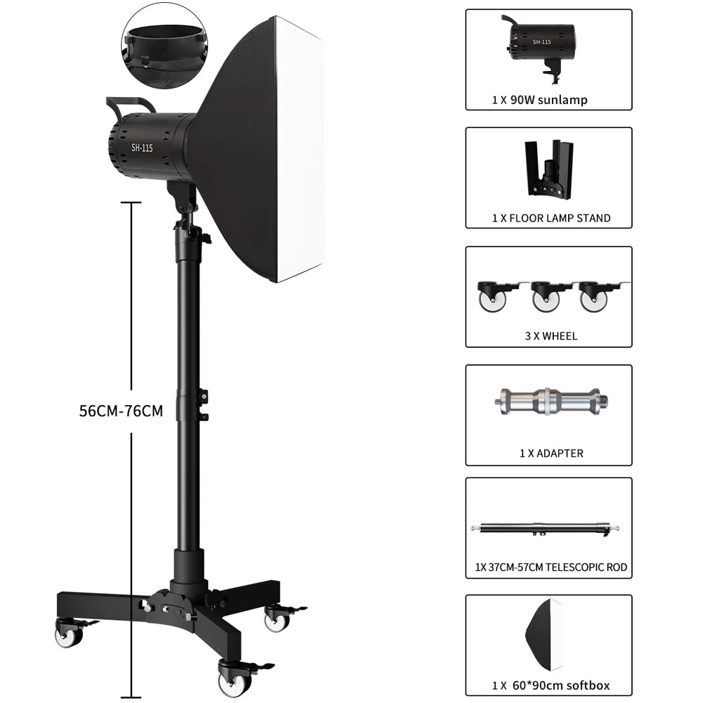 SH  220V 90/115/135W Photography COB Video Light With pulley bracket Daylight-Balanced Sun Lamp for Portrait Flash Studio