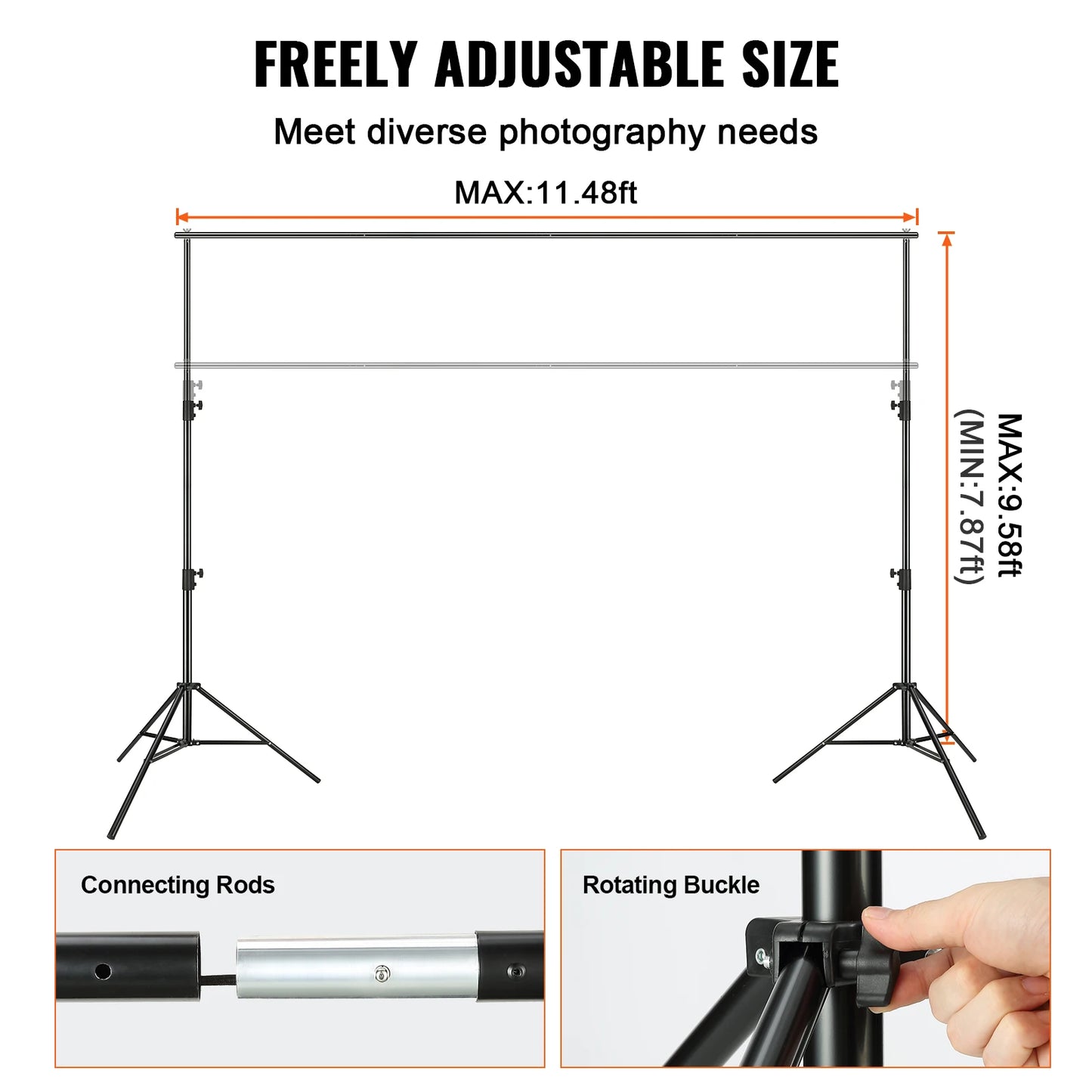 SucceBuy 12 x 10ft/10ft x 10ft  Heavy Duty Backdrop Stand Height Adjustable Photography Backdrop Stand for Party Wedding Display