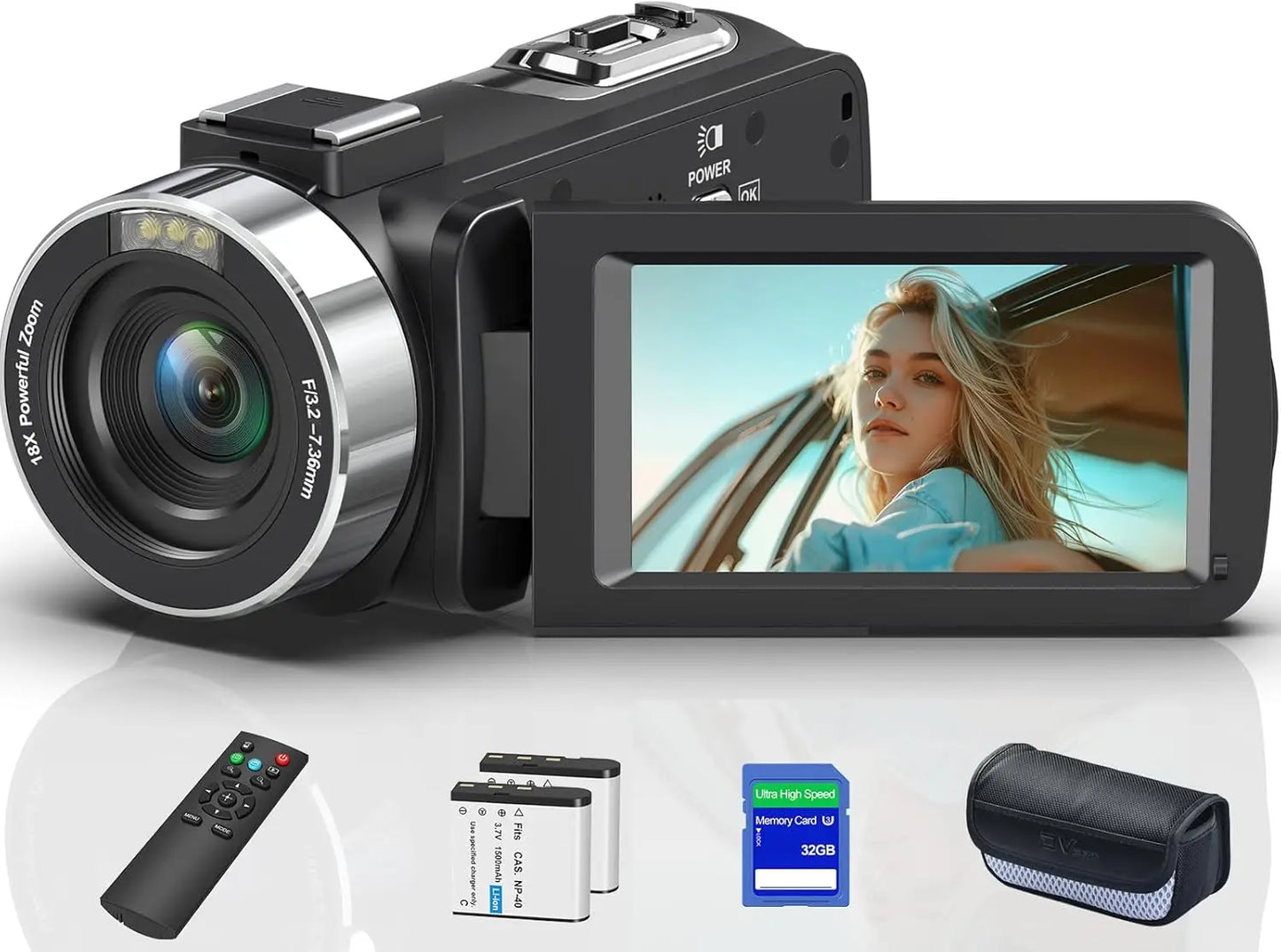 8K 64MP Digital Camcorder with 18X Zoom, 3.0" Flip Screen Vlogging Camera for YouTube, Includes 32GB SD Card, 2.4G Remote Control, and Two Batteries