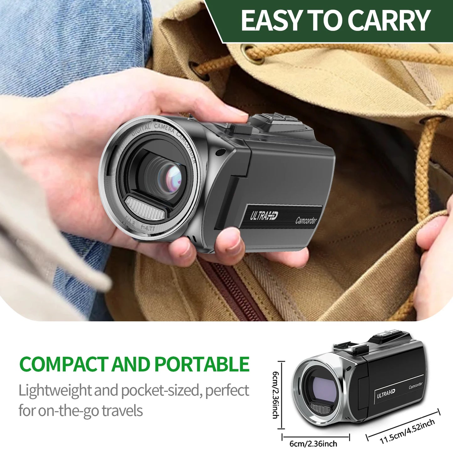 48MP 4K Handheld DV Camera With 3 Inch Flip Screen And 18X Zoom