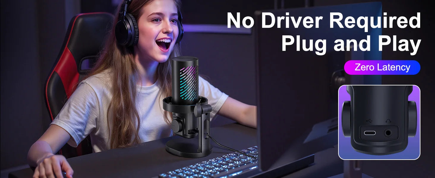 Tenlamp CG1 RGB USB condenser microphone on desktop stand for PC streaming by Perfect Take Gear