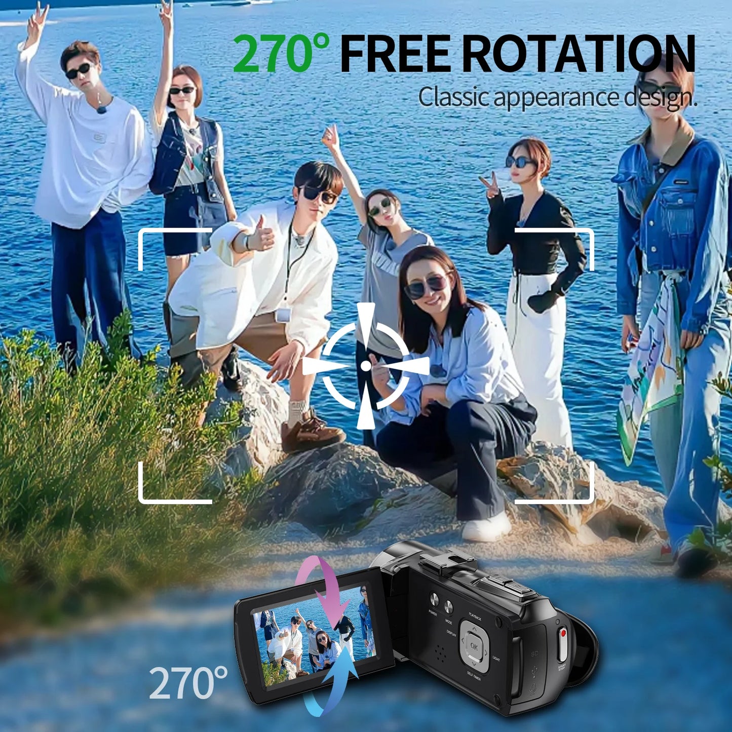 48MP 4K Handheld DV Camera With 3 Inch Flip Screen And 18X Zoom