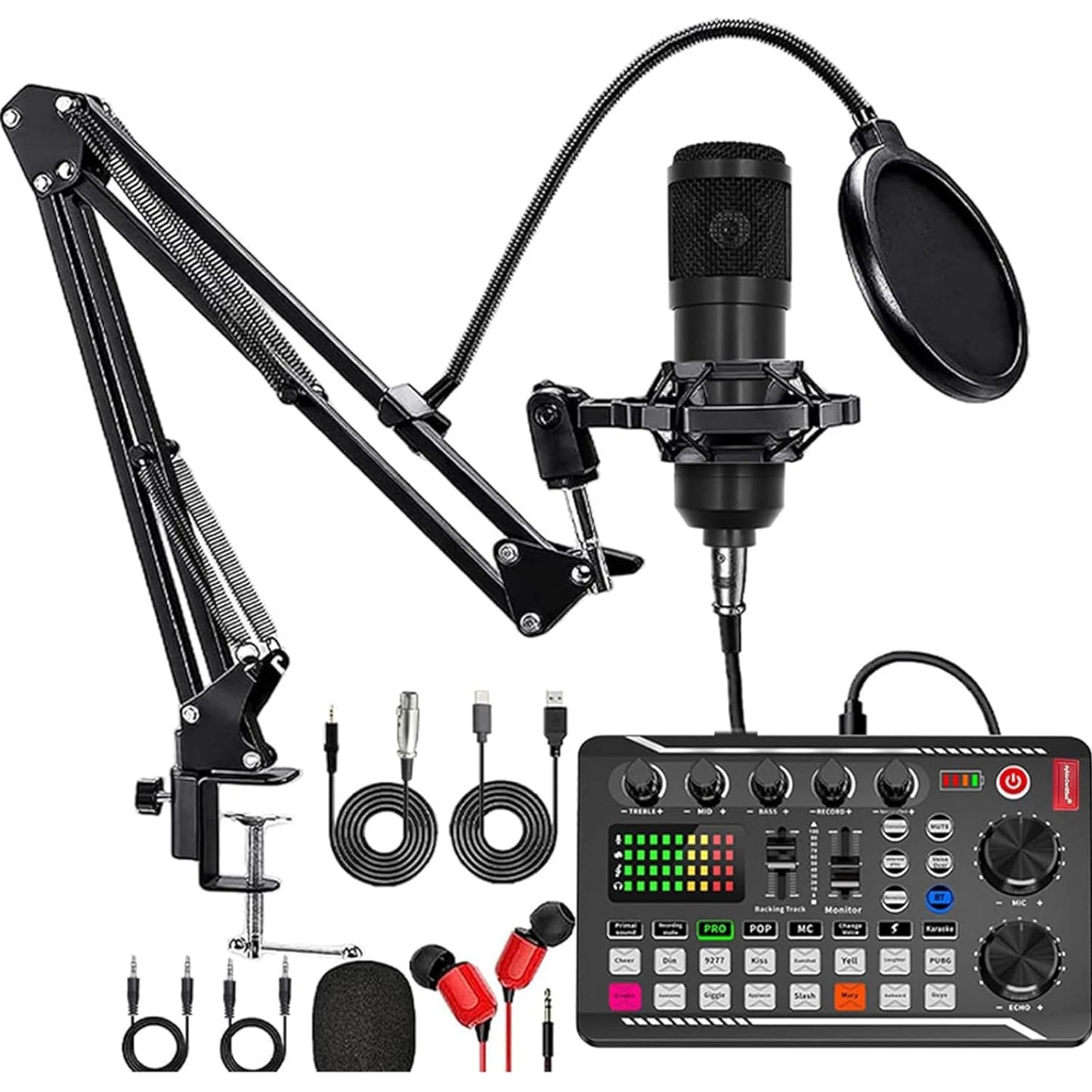 Condenser Microphone With Sound Card Audio Mixer For Live Streaming