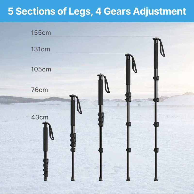 Ulanzi Lightweight Monopod Aluminium DSLR Camera Tripod for  1/4''3/8'' Hiking Travel Selfie Stick Max 155cm Extend 5KG Load