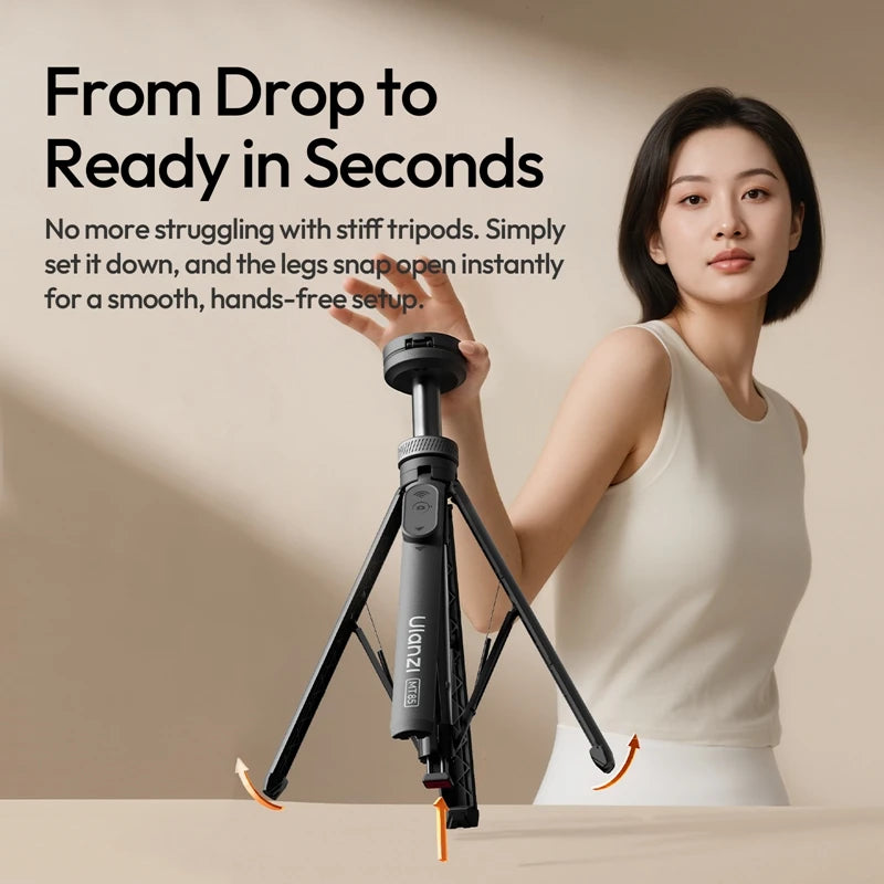Ulanzi MT-85 Pop Open Tripod Automatic Phone Stand Magsafe Selfie Stick for iPhone 17 16 15 Ground Stand for Outdoor Travel Vlog