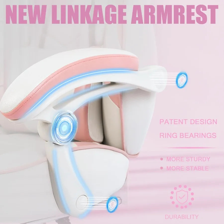 Pink Gaming Chair for AdultsGirls Computer Chair with High Back Big and Tall Gaming Chairs with Footrest and Massage Reclining