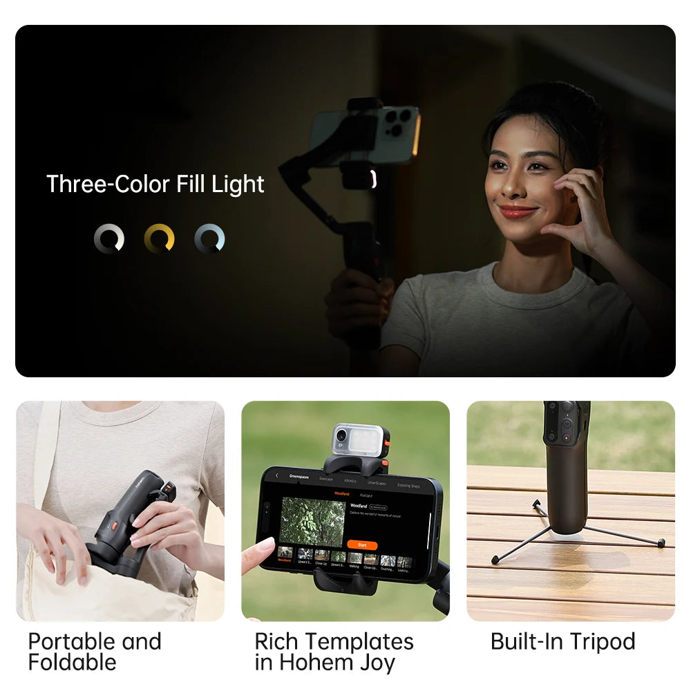 Hohem V3 Smartphone Stabilizer Ai Face Tracking 3-Axis Phone Gimbal Built-in Selfie Stick Portable for Shoot Video Vlog