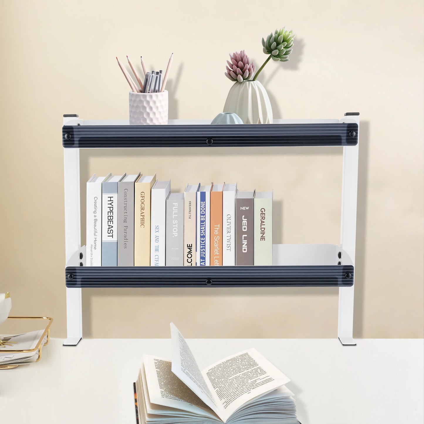 Carbon Steel Two-Tier Desk Shelf with Clamping Mount for Monitor