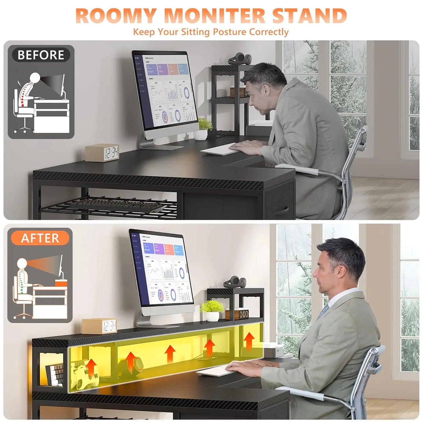 71" L Shaped Gaming Desk with 3 Drawers & Hutch,Computer Desk with Monitor Stand & Power Outlet,Home Office Desk, Customized
