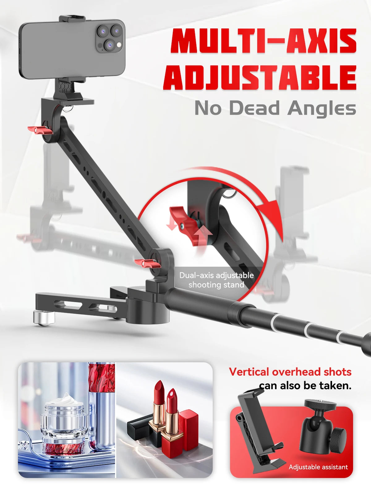 360° Panoramic Shooting Stand Rotating Photography Turntable with Telescopic Arm & Suction Cup Base for Product Video Shooting