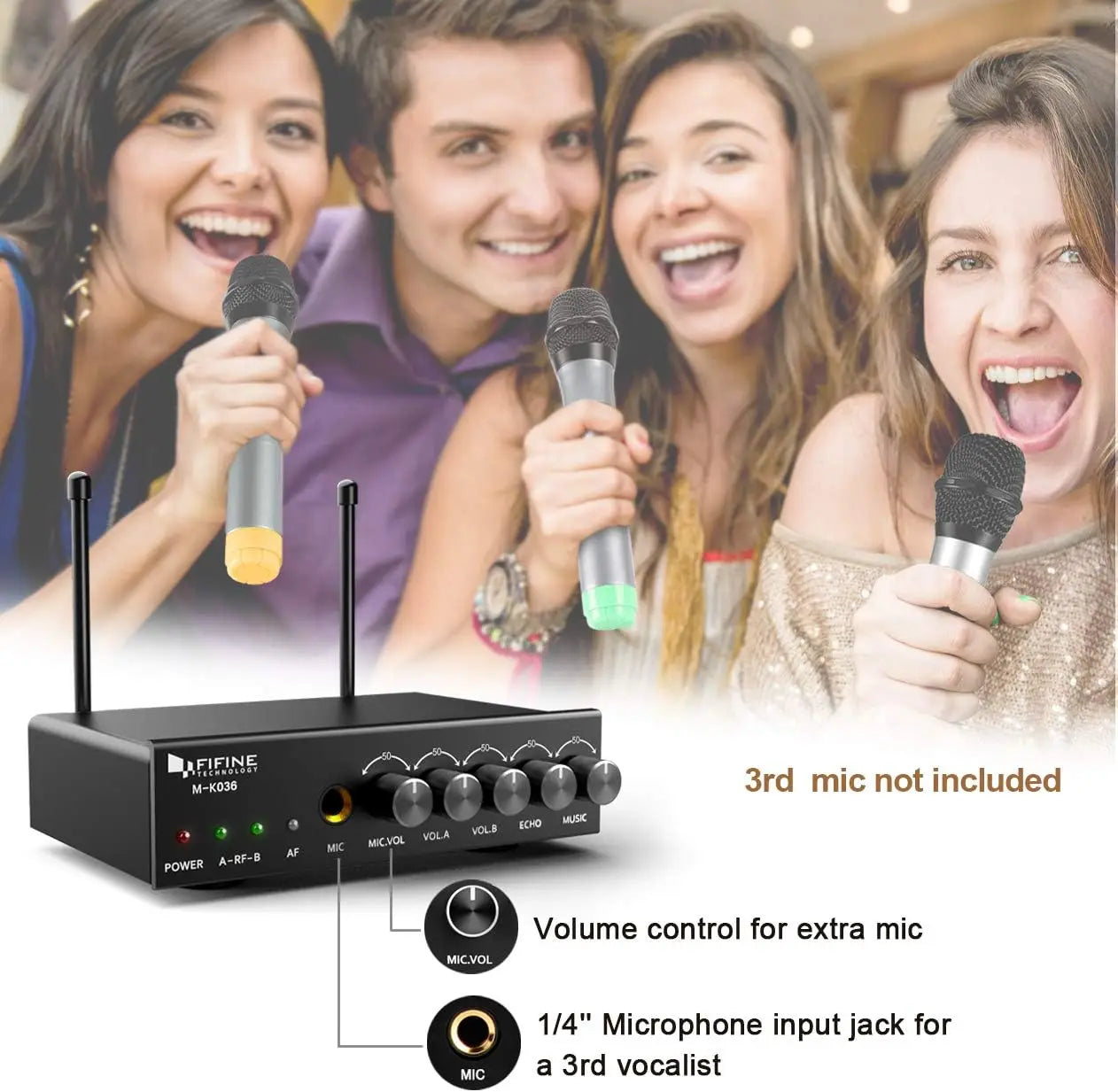 UHF Dual Channel Wireless Handheld Microphone System for Karaoke, Party, Church, School - Easy Setup, 80ft Range