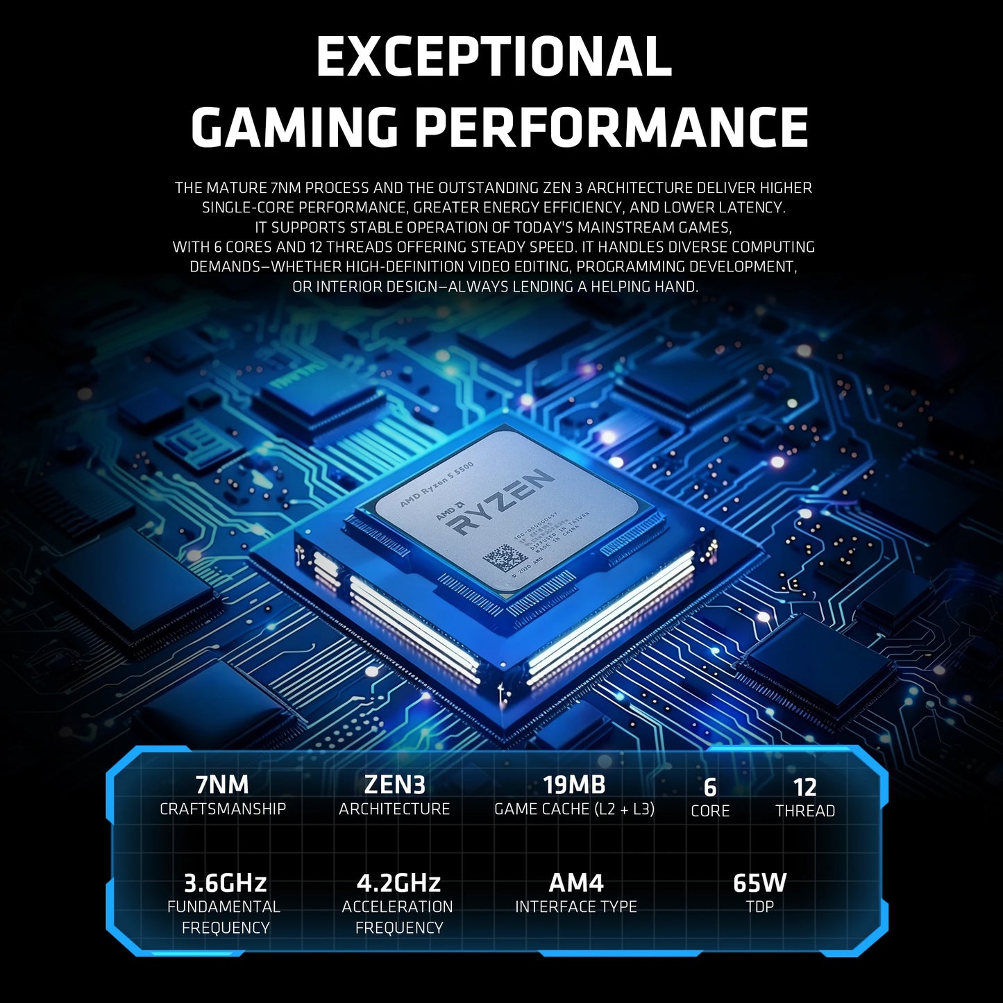 YEAH MAGIC AMD Ryzen 5 5500 Gaming Desktop 16GB(8G*2) DDR4 3600 1T NVME SSD 3050 Graphics card Win11 Home Gamer Desktop PC in US